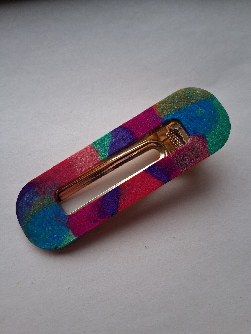 5/$25 Hand Crafted Multicolor Resin Hair Clip - Teal, Pink, Blue, Purple
